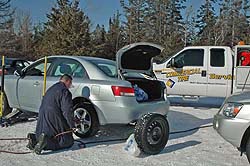 Ben Lalonde of Commercial Tire in Ottawa changes tires on the Hyundai Sonata