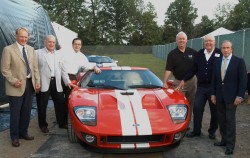 DEARBORN, MI (June 14,2003)-Nick Scheele, president and COO, Chris P. Theodore, vice president, Advanced Product Creation and  John Coletti, Chief Engineer, Special Vehicle Engineering, Ford Motor Company along with racecar greats Jackie  Stewart, Dan Gurney and Carroll Shelby with the 2005 Ford GT at Ford's Centennial Celebration at Ford World Headquarters .