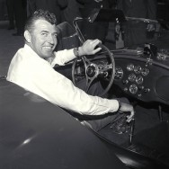 Cobra publicity, Venice, CA, 1963. Carroll Shelby at the wheel of a new Cobra production car. CD#0777-3292-0895-13.