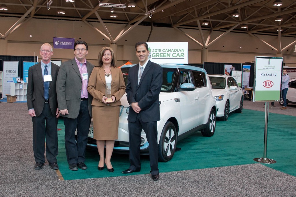 Peter Gorrie, co-chair for Canadian Green Car Award; Eric Novak, co-chair for Green Car Award; Maria Soklis, COO and EVP for Kia Canada; Michael Bettencourt, co-chair for Canadian Green Car Award